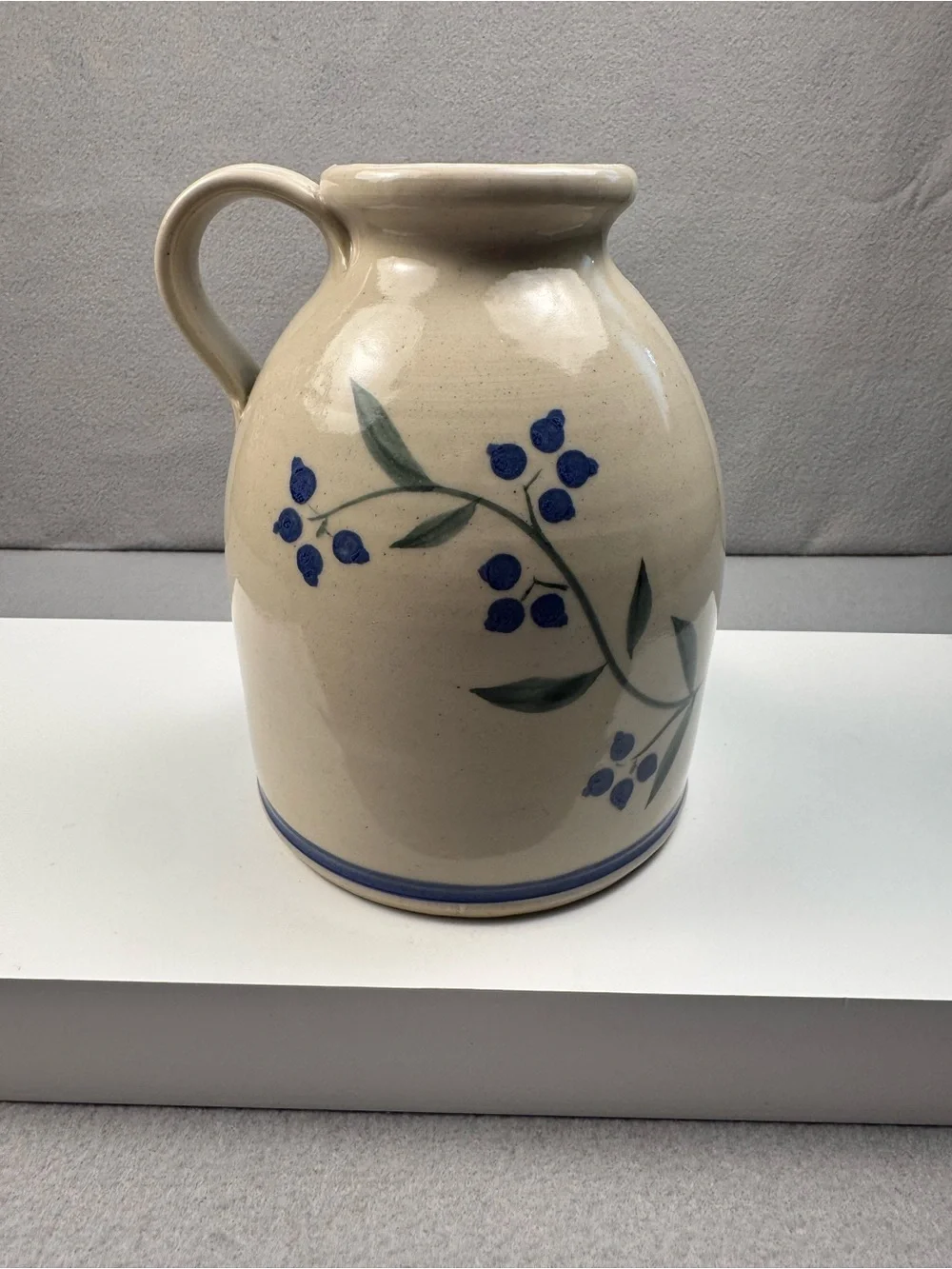 Hilltop pottery Hand-Painted Blue Berry Vine Ceramic Pitcher - Cream